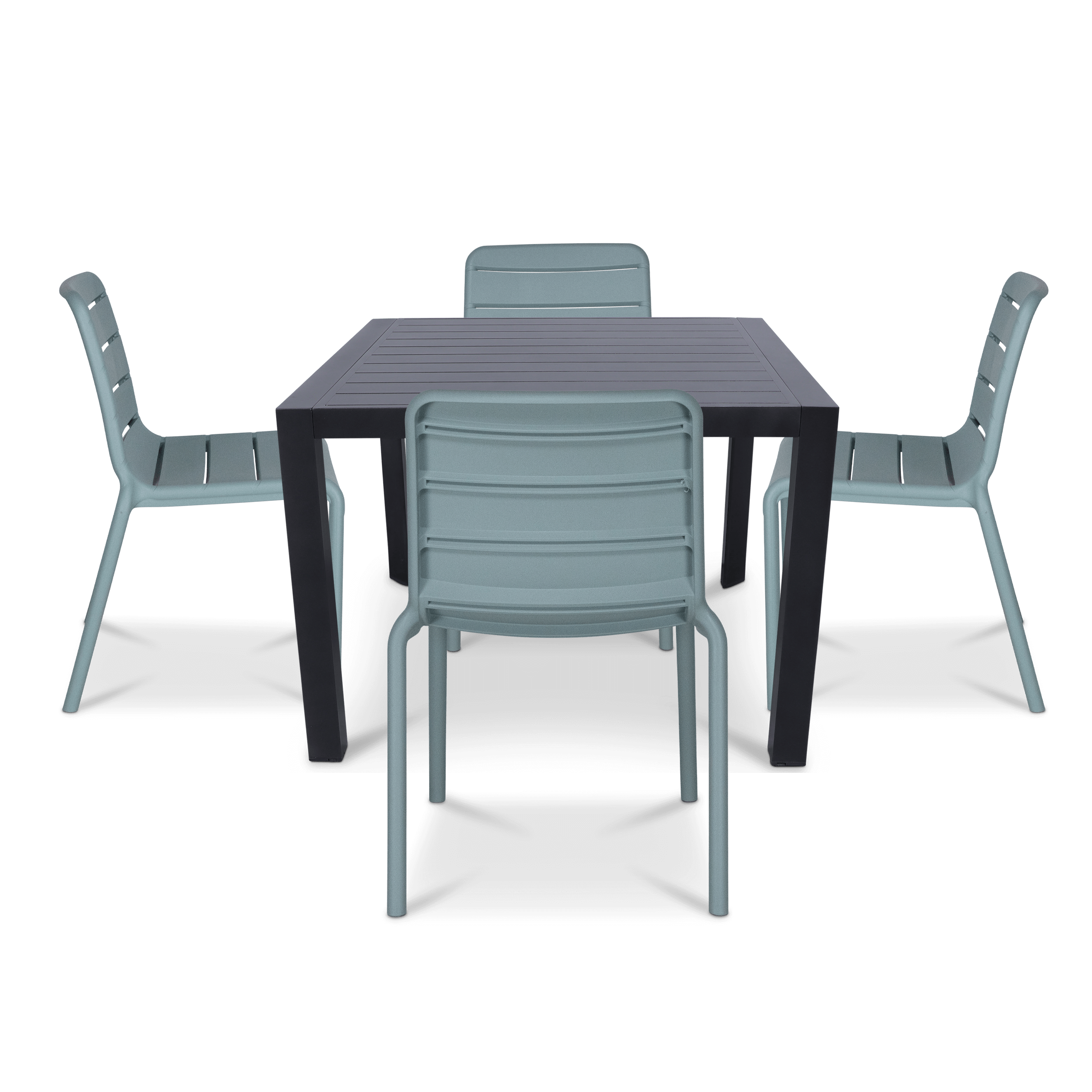 Bahamas Square 5 Piece Outdoor Setting in Gunmetal with Aura UV Plastic Outdoor Chairs (PP)