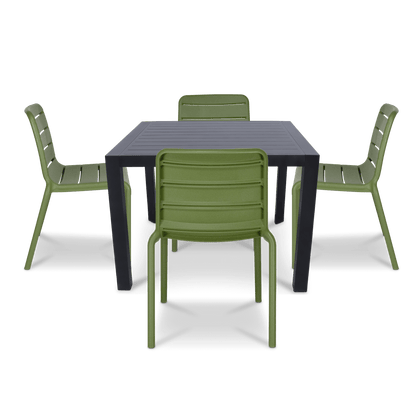 Bahamas Square 5 Piece Outdoor Setting in Gunmetal with Aura UV Plastic Outdoor Chairs (PP)