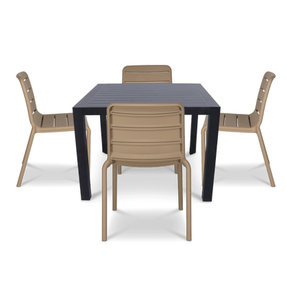 Bahamas Square 5 Piece Outdoor Setting in Gunmetal with Aura UV Plastic Outdoor Chairs (PP)