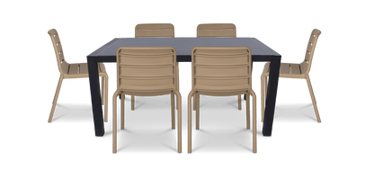 Bahamas Rectangle 7 Piece Outdoor Setting in Gunmetal with Aura UV Plastic Outdoor Chairs (PP)