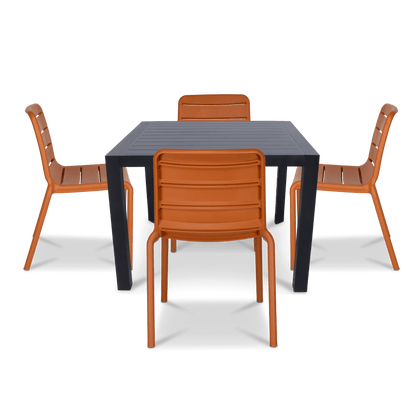 Bahamas Square 5 Piece Outdoor Setting in Gunmetal with Aura UV Plastic Outdoor Chairs (PP)