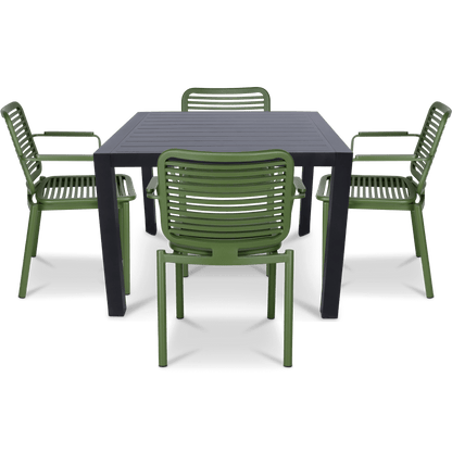 Bahamas Square 5 Piece Outdoor Setting in Gunmetal with Aluminium Chairs