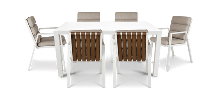 Bahamas Rectangle 7 Piece Outdoor Setting in Arctic White with Aluminium Chairs