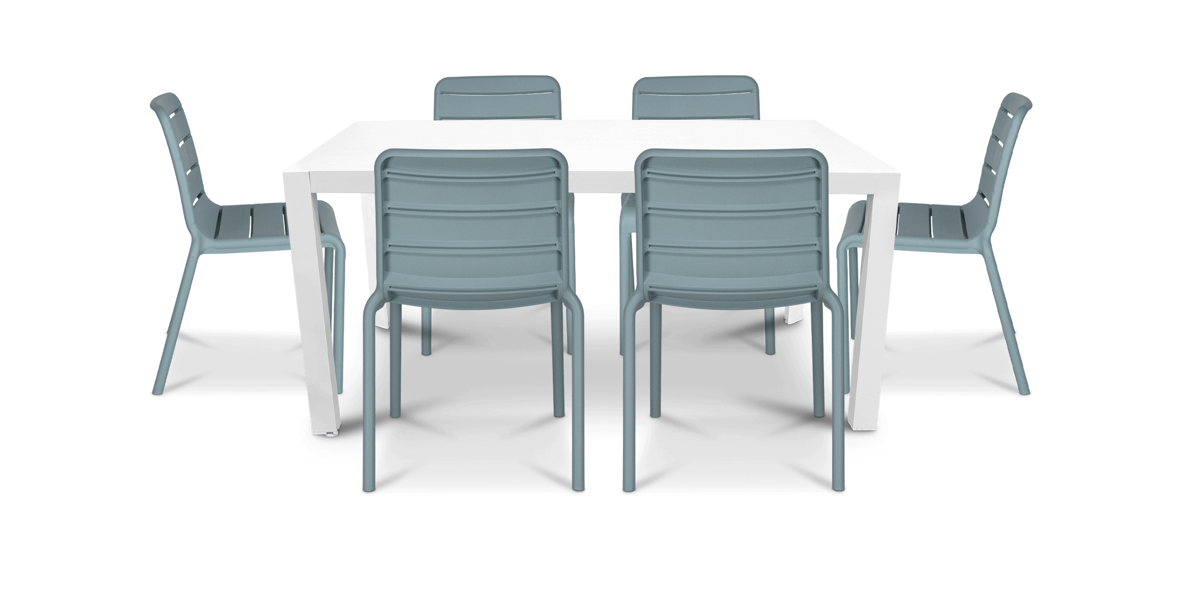Bahamas Rectangle 7 Piece Outdoor Setting in Arctic White with Aura UV Plastic Outdoor Chairs (PP)
