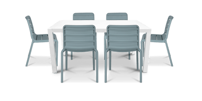 Bahamas Rectangle 7 Piece Outdoor Setting in Arctic White with Aura UV Plastic Outdoor Chairs (PP)