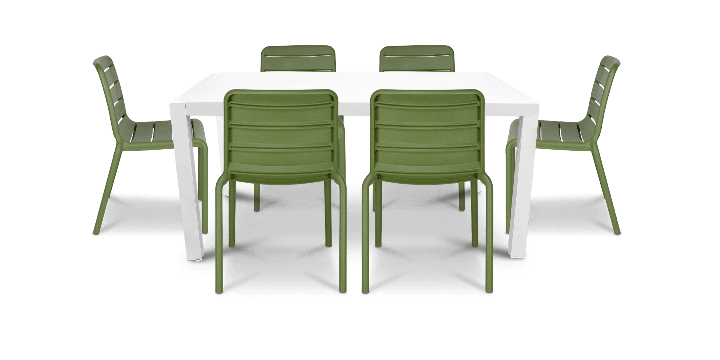 Bahamas Rectangle 7 Piece Outdoor Setting in Arctic White with Aura UV Plastic Outdoor Chairs (PP)