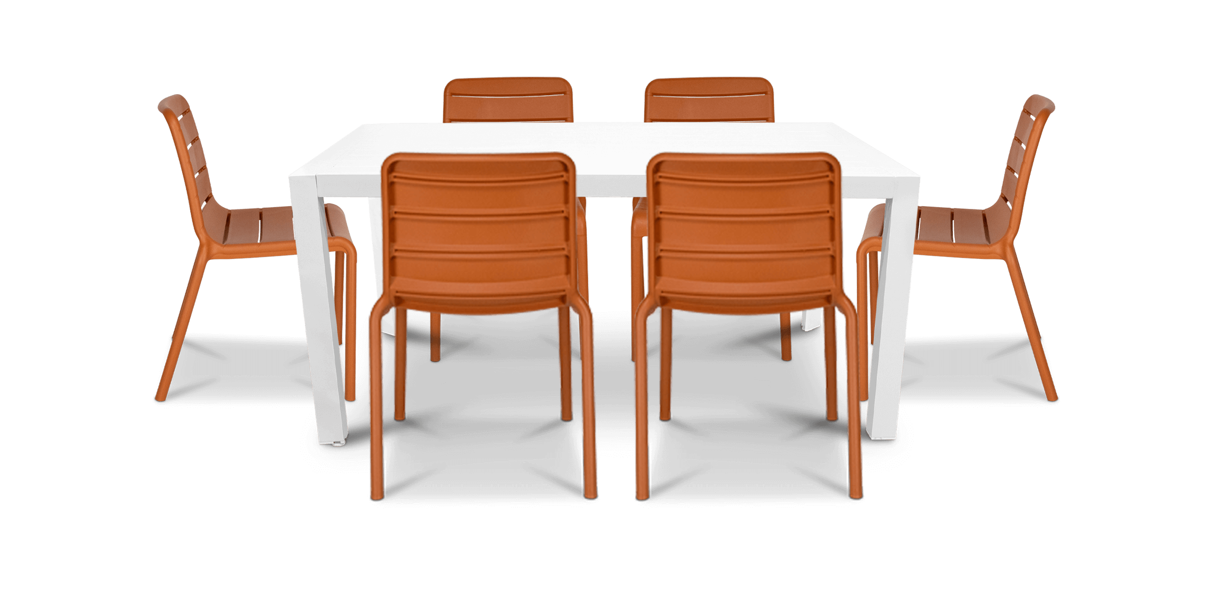 Bahamas Rectangle 7 Piece Outdoor Setting in Arctic White with Aura UV Plastic Outdoor Chairs (PP)