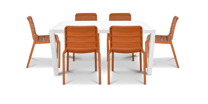 Bahamas Rectangle 7 Piece Outdoor Setting in Arctic White with Aura UV Plastic Outdoor Chairs (PP)