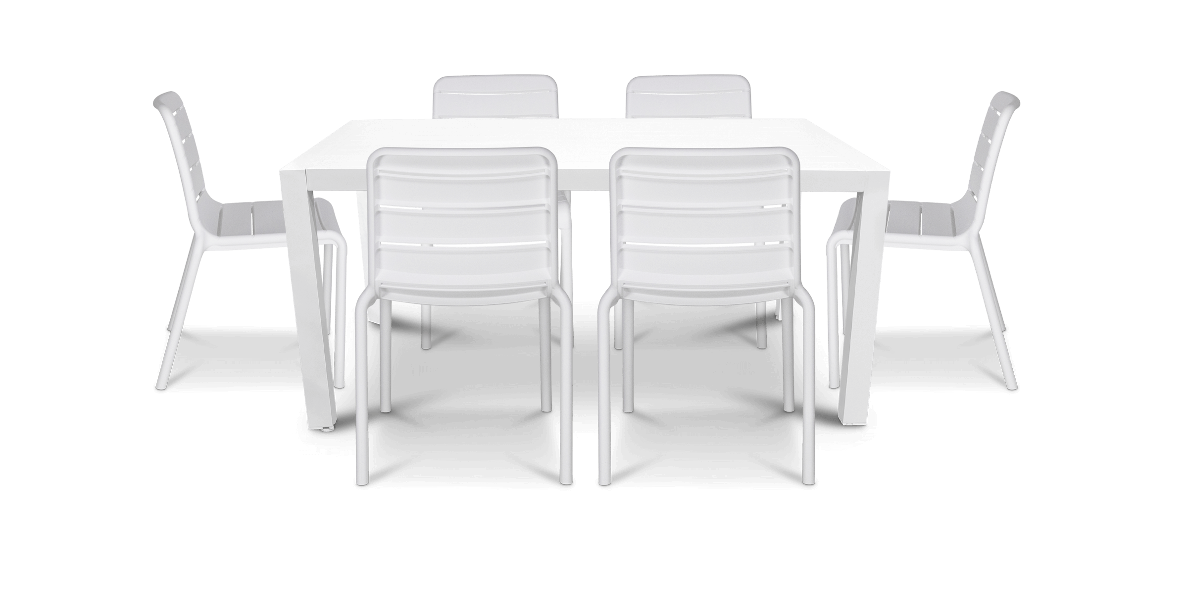Bahamas Rectangle 7 Piece Outdoor Setting in Arctic White with Aura UV Plastic Outdoor Chairs (PP)