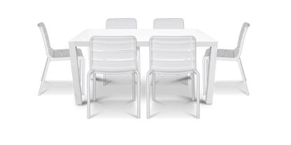 Bahamas Rectangle 7 Piece Outdoor Setting in Arctic White with Aura UV Plastic Outdoor Chairs (PP)