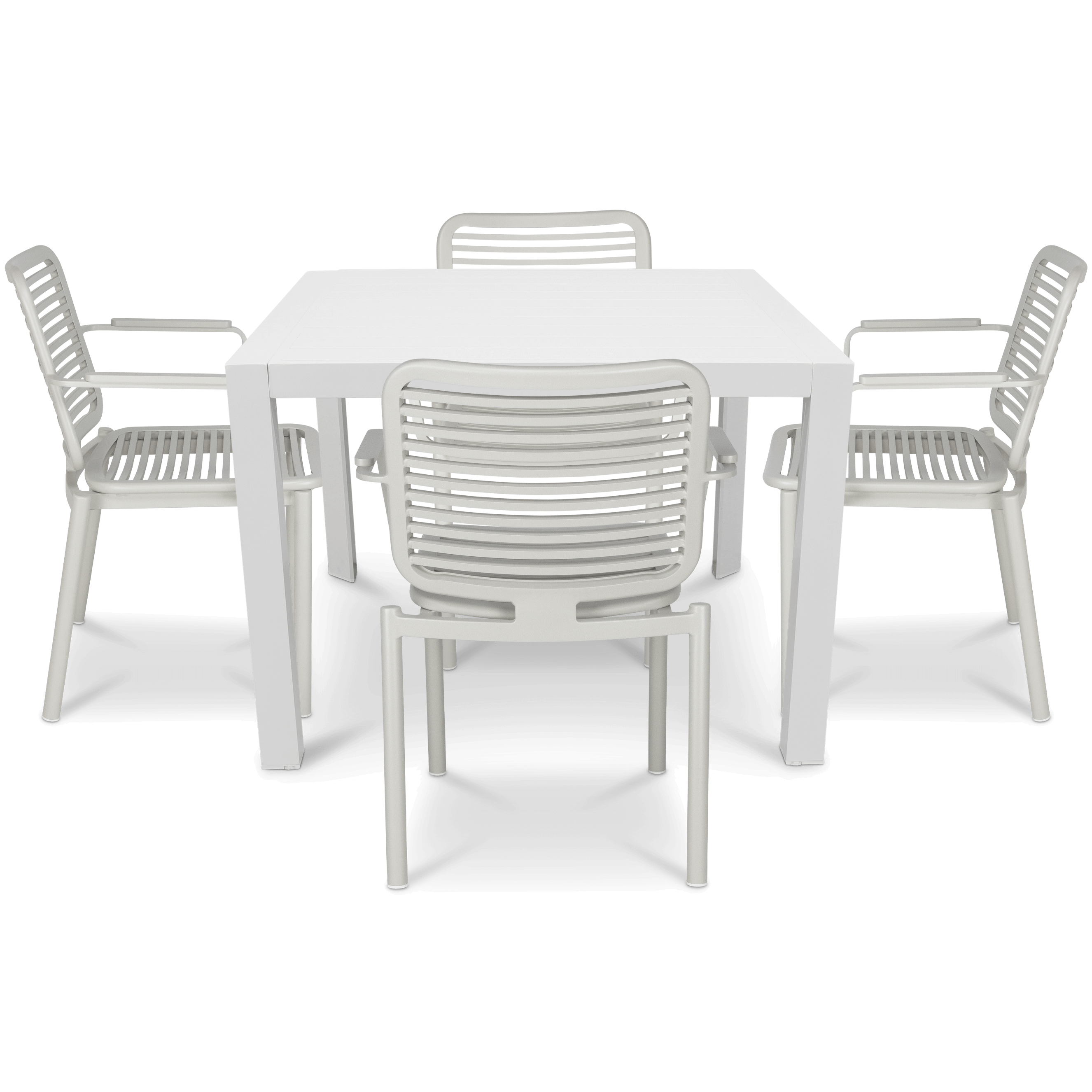 Bahamas Square Cafe 5 Piece Outdoor Setting in Arctic White with Aluminium Chairs