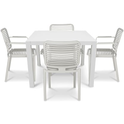 Bahamas Square Cafe 5 Piece Outdoor Setting in Arctic White with Aluminium Chairs