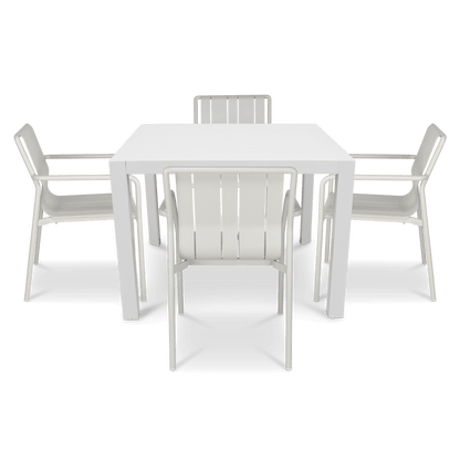 Bahamas Square Cafe 5 Piece Outdoor Setting in Arctic White with Aluminium Chairs
