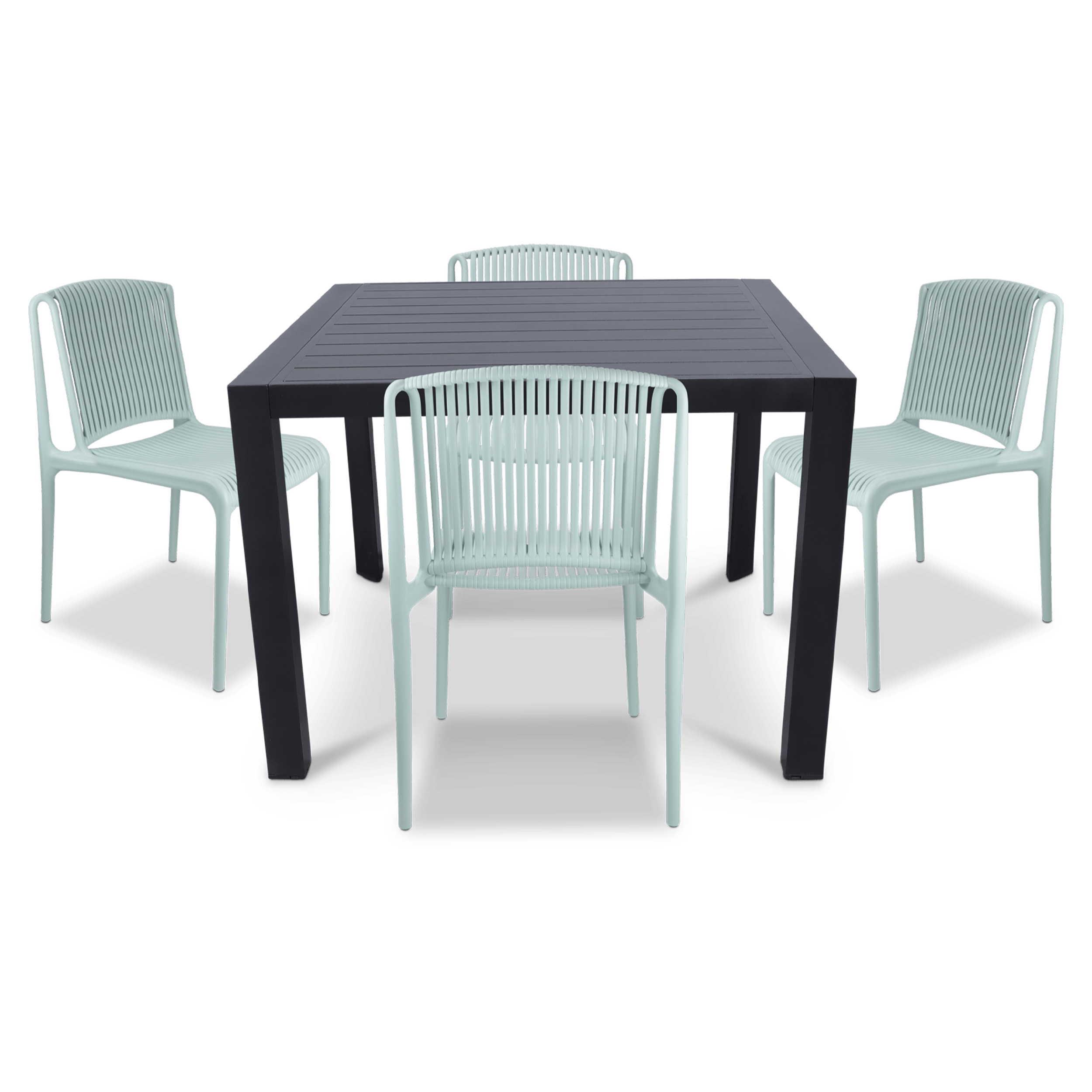 Bahamas Square 5 Piece Outdoor Setting in Gunmetal with UV Plastic Outdoor Chairs (PP)