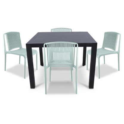 Bahamas Square 5 Piece Outdoor Setting in Gunmetal with UV Plastic Outdoor Chairs (PP)