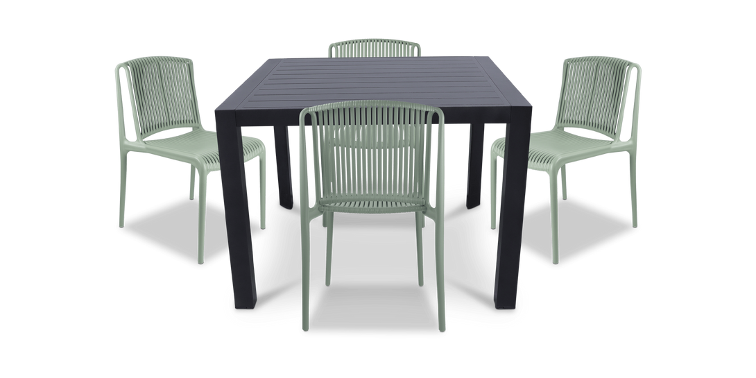 Bahamas Square 5 Piece Outdoor Setting in Gunmetal with UV Plastic Outdoor Chairs (PP)