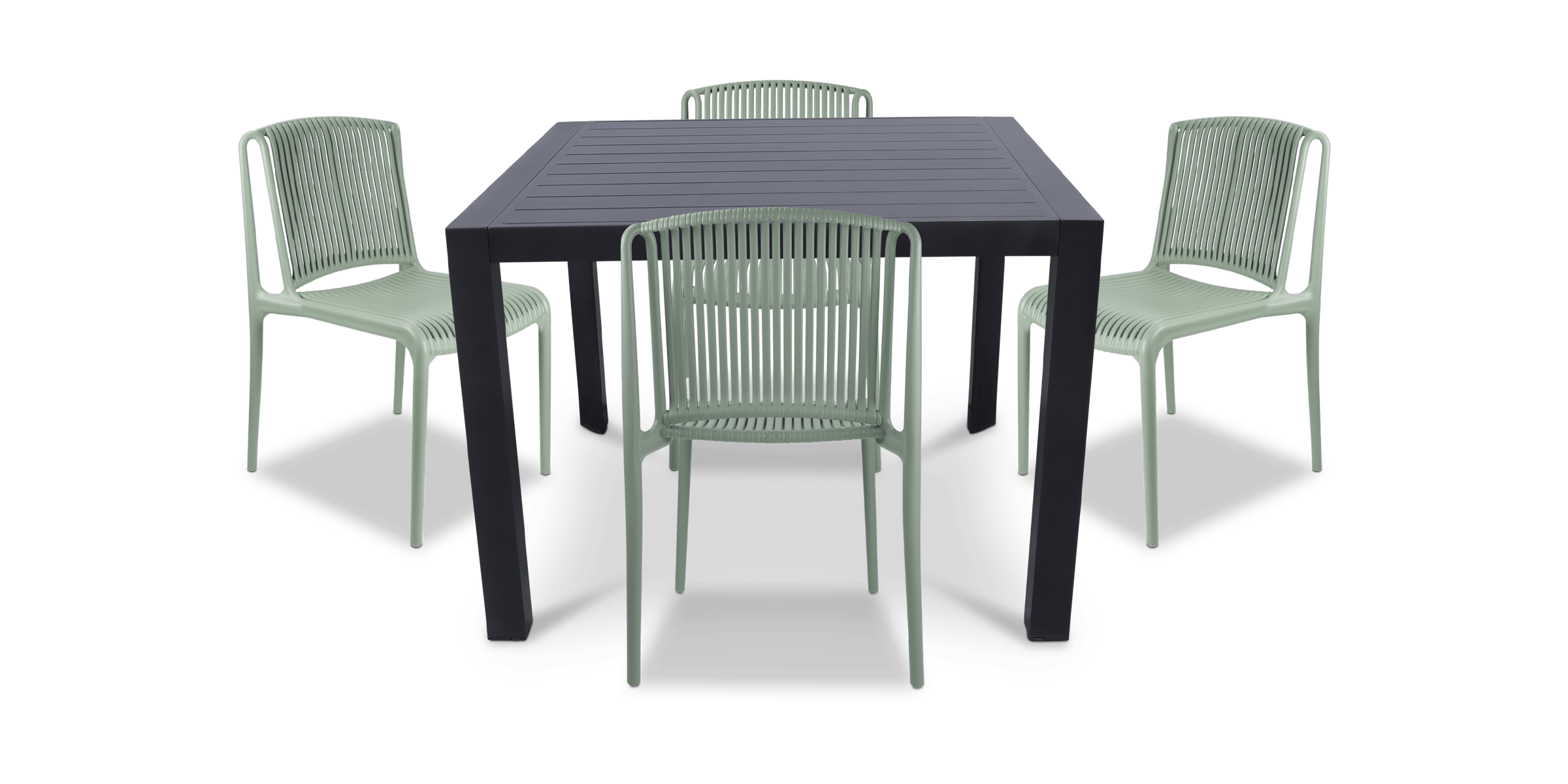 Bahamas Square 5 Piece Outdoor Setting in Gunmetal with UV Plastic Outdoor Chairs (PP)