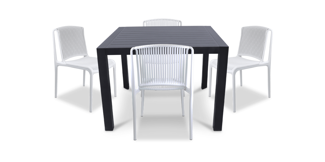 Bahamas Square 5 Piece Outdoor Setting in Gunmetal with UV Plastic Outdoor Chairs (PP)