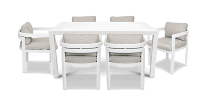 Bahamas Rectangle 7 Piece Outdoor Setting in Arctic White with Aluminium Chairs - The Furniture Shack