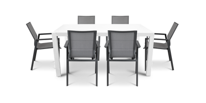Bahamas Rectangle 7 Piece Outdoor Setting in Arctic White with Aluminium Chairs - The Furniture Shack