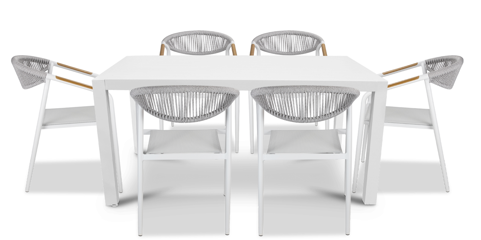 Bahamas Rectangle 7 Piece Outdoor Setting in Arctic White with Rope Chairs - The Furniture Shack