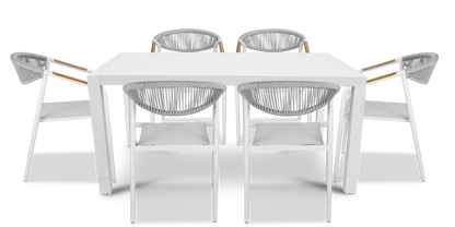 Bahamas Rectangle 7 Piece Outdoor Setting in Arctic White with Rope Chairs - The Furniture Shack