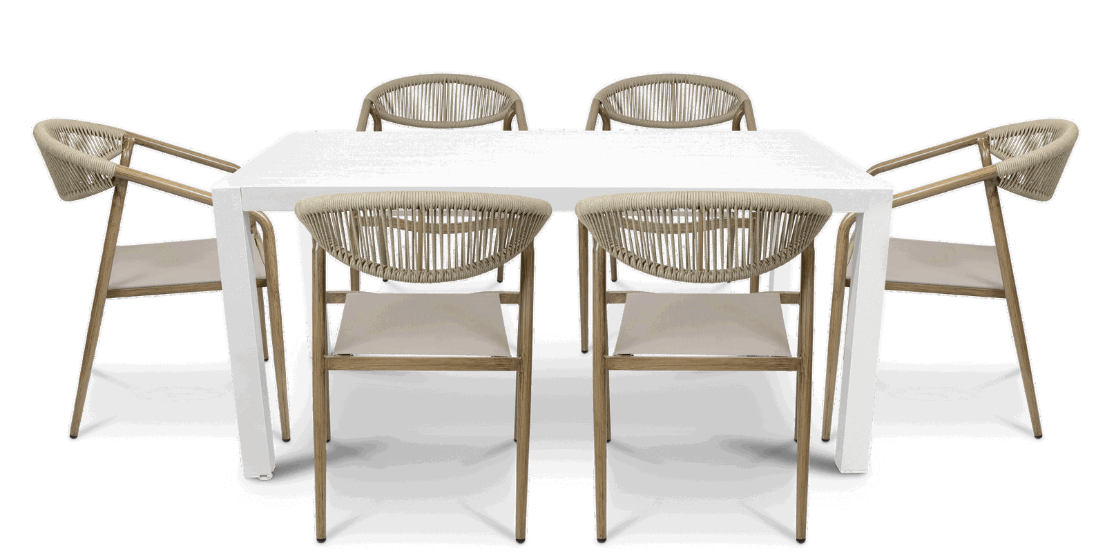 Bahamas Rectangle 7 Piece Outdoor Setting in Arctic White with Rope Chairs - The Furniture Shack
