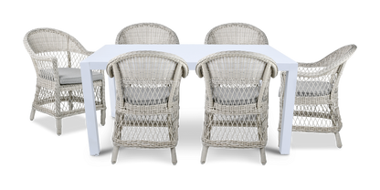 Bahamas Rectangle 7 Piece Outdoor Setting in Arctic White with Wicker Chairs - The Furniture Shack