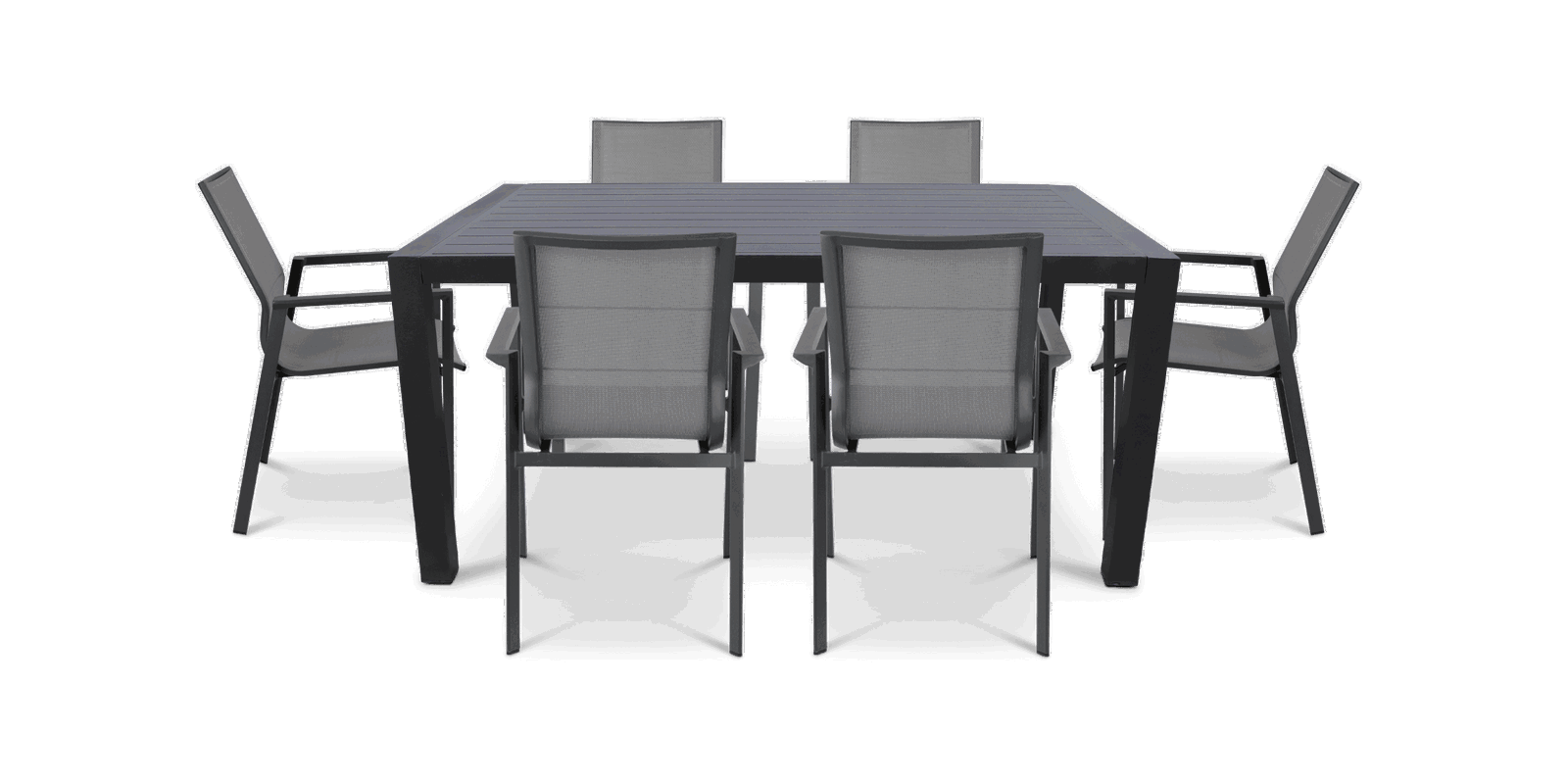 Bahamas Rectangle 7 Piece Outdoor Setting in Gunmetal with Aluminium Chairs - The Furniture Shack