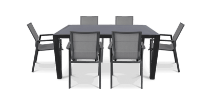 Bahamas Rectangle 7 Piece Outdoor Setting in Gunmetal with Aluminium Chairs - The Furniture Shack