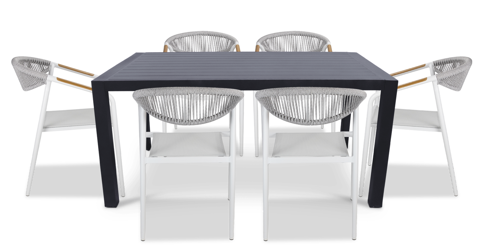 Bahamas Rectangle 7 Piece Outdoor Setting in Gunmetal with Rope Chairs - The Furniture Shack