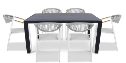 Bahamas Rectangle 7 Piece Outdoor Setting in Gunmetal with Rope Chairs - The Furniture Shack