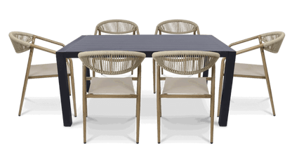 Bahamas Rectangle 7 Piece Outdoor Setting in Gunmetal with Rope Chairs - The Furniture Shack