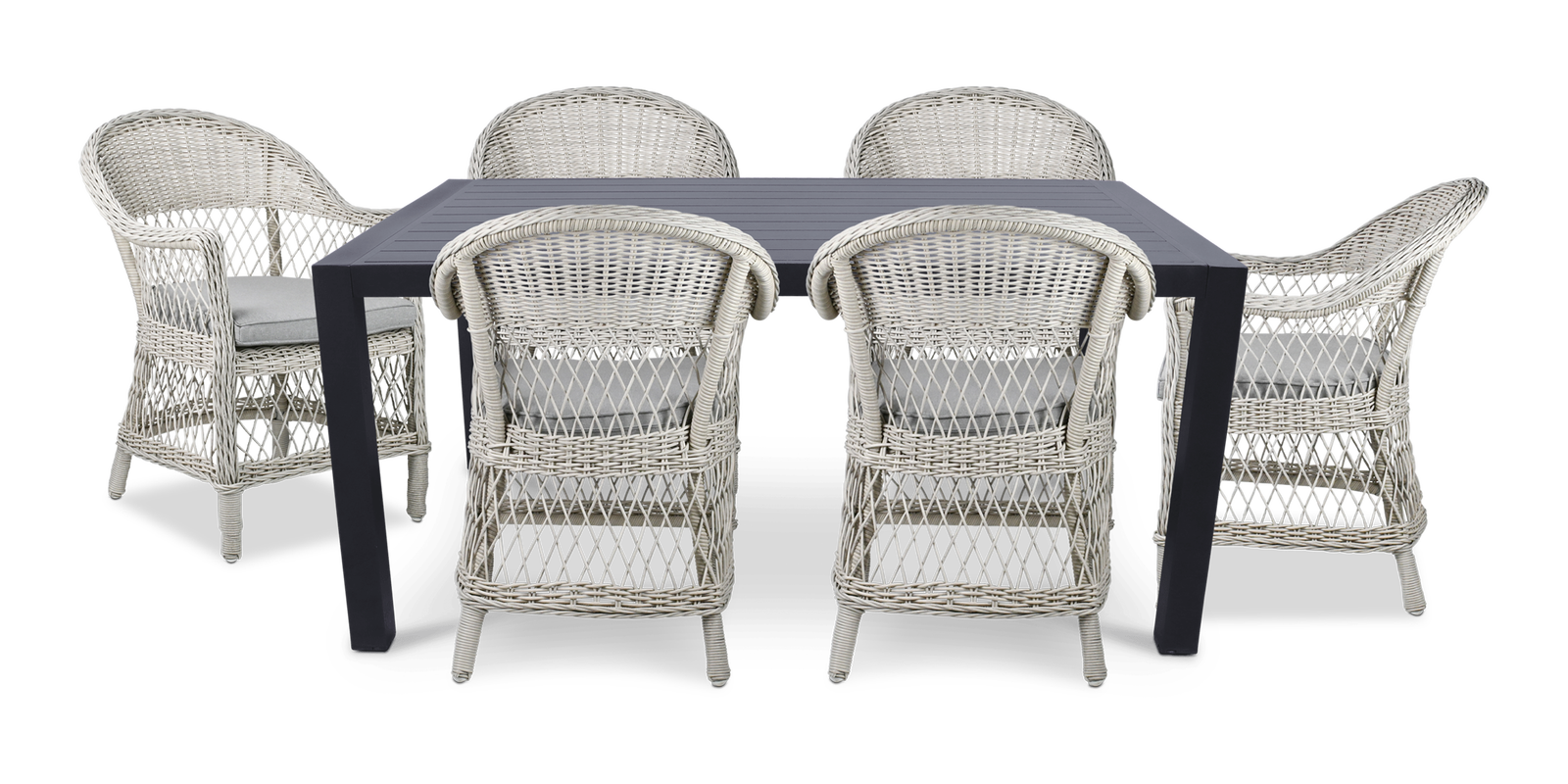 Bahamas Rectangle 7 Piece Outdoor Setting in Gunmetal with Wicker Chairs - The Furniture Shack