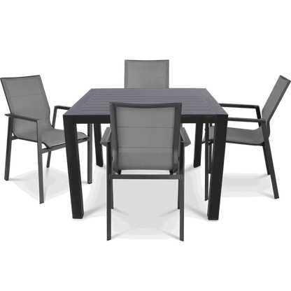 Bahamas Square 5 Piece Outdoor Setting in Gunmetal with Aluminium Chairs - The Furniture Shack