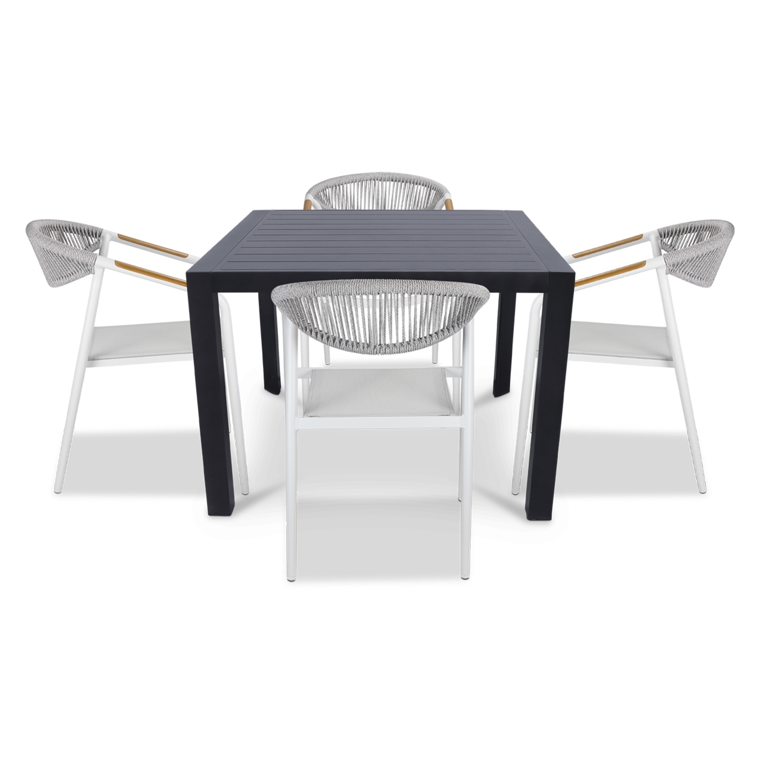Bahamas Square 5 Piece Outdoor Setting in Gunmetal with Rope Chairs