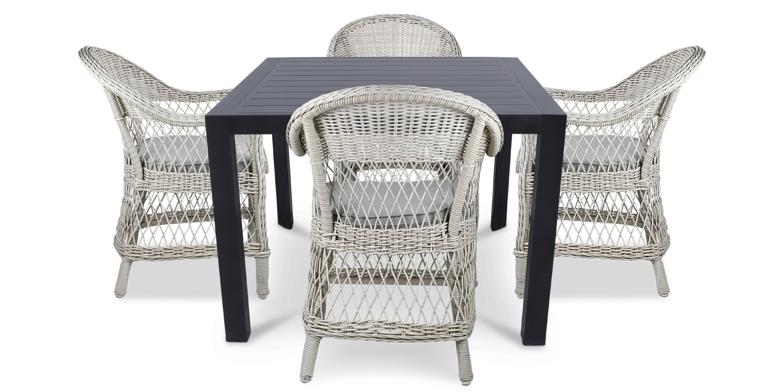 Bahamas Square 5 Piece Outdoor Setting in Gunmetal with Wicker Chairs - The Furniture Shack