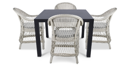 Bahamas Square 5 Piece Outdoor Setting in Gunmetal with Wicker Chairs - The Furniture Shack