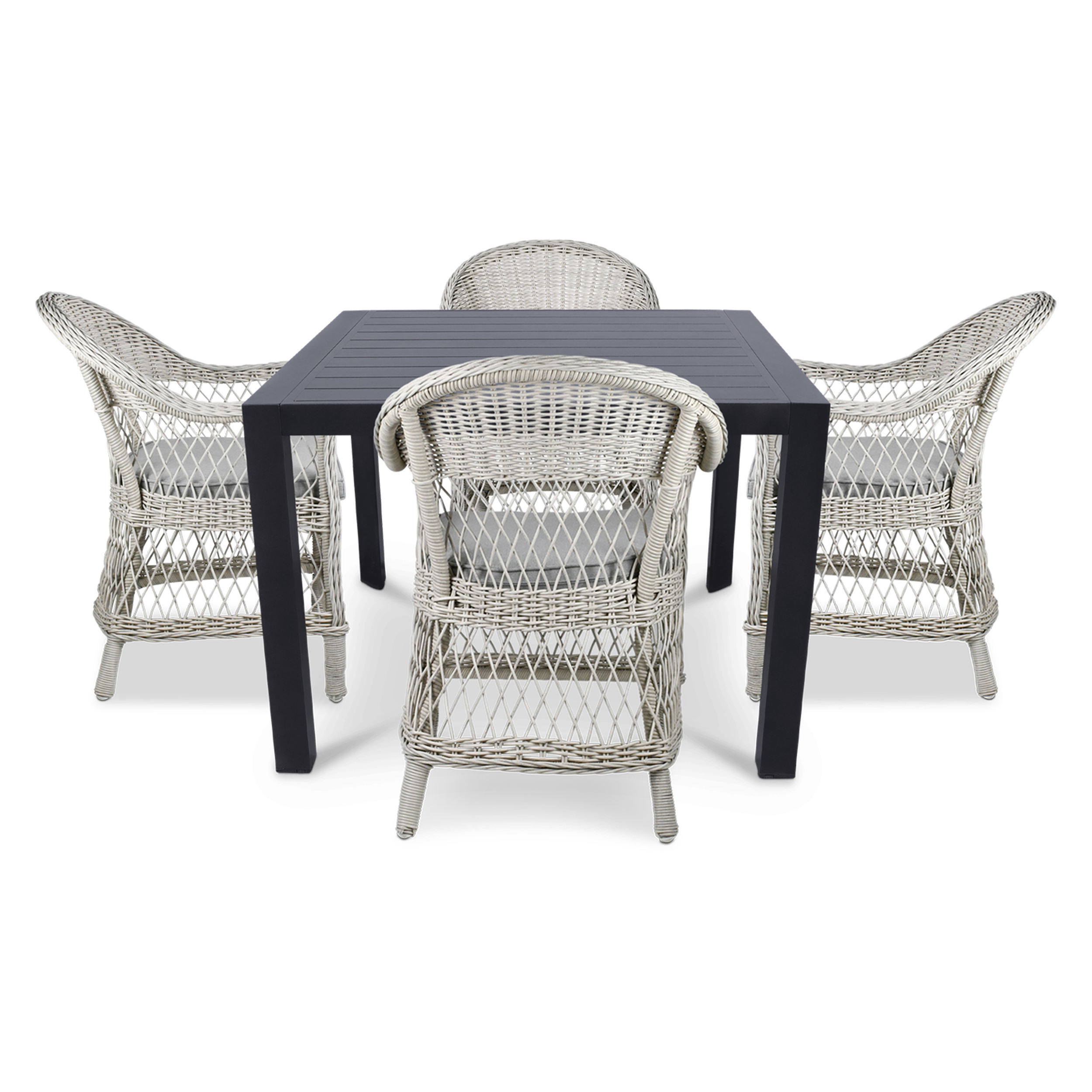 Bahamas Square 5 Piece Outdoor Setting in Gunmetal with Wicker Chairs