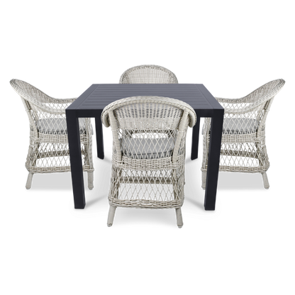 Bahamas Square 5 Piece Outdoor Setting in Gunmetal with Wicker Chairs