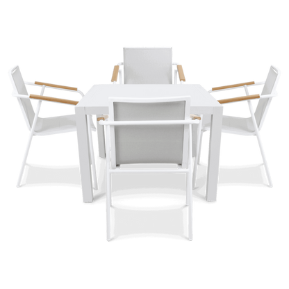 Bahamas Square Cafe 5 Piece Outdoor Setting in Arctic White with Aluminium Chairs