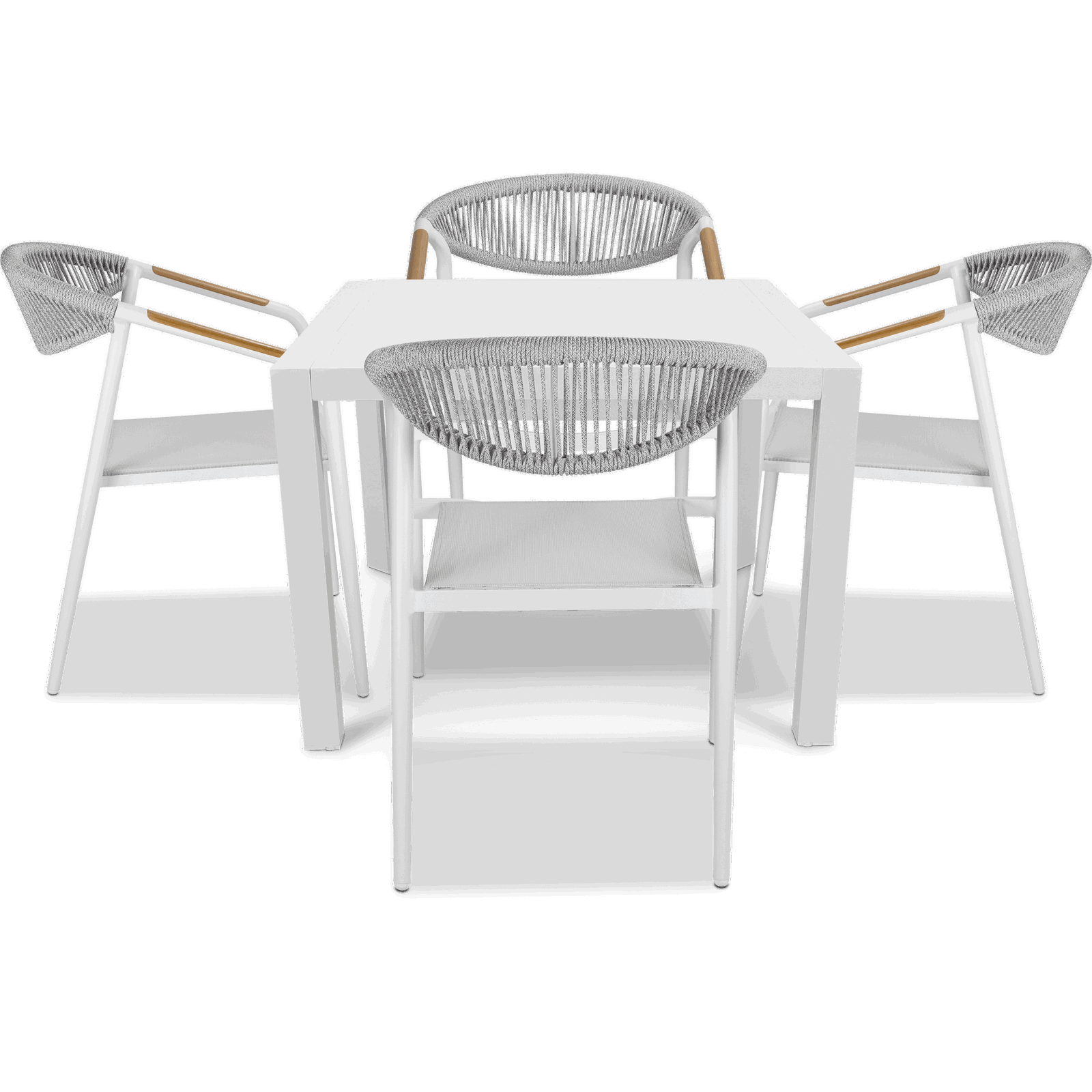Bahamas Square Cafe 5 Piece Outdoor Setting in Arctic White with Rope Chairs - The Furniture Shack