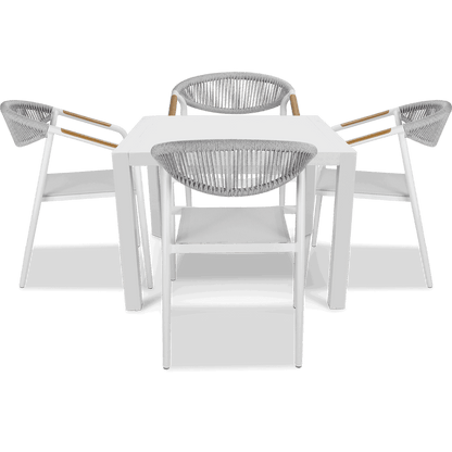 Bahamas Square Cafe 5 Piece Outdoor Setting in Arctic White with Rope Chairs - The Furniture Shack