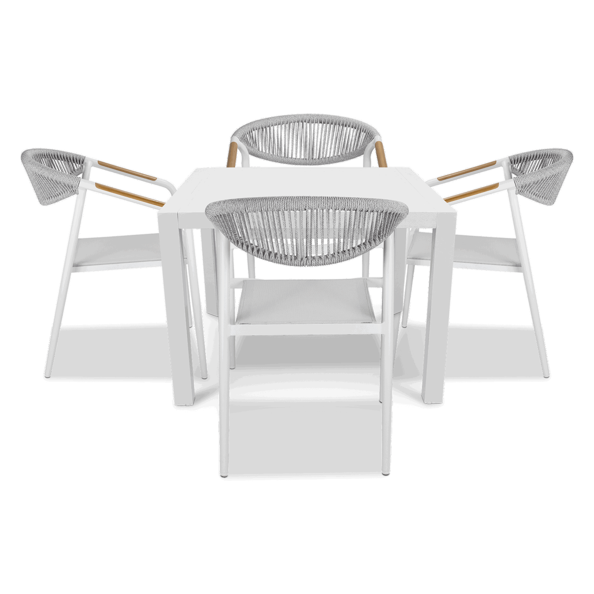 Bahamas Square Cafe 5 Piece Outdoor Setting in Arctic White with Rope Chairs