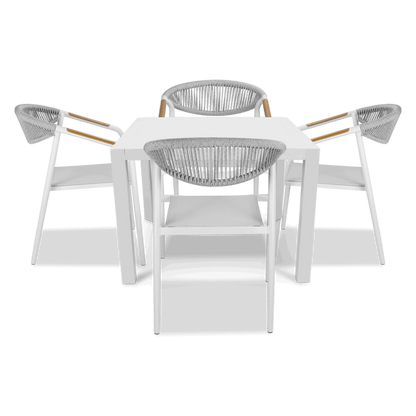 Bahamas Square Cafe 5 Piece Outdoor Setting in Arctic White with Rope Chairs