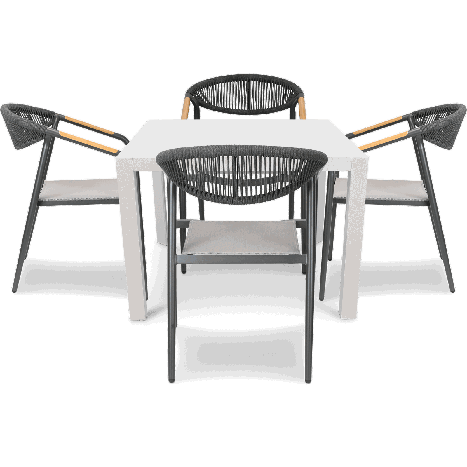 Bahamas Square Cafe 5 Piece Outdoor Setting in Arctic White with Rope Chairs - The Furniture Shack