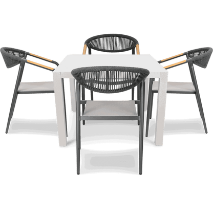 Bahamas Square Cafe 5 Piece Outdoor Setting in Arctic White with Rope Chairs - The Furniture Shack