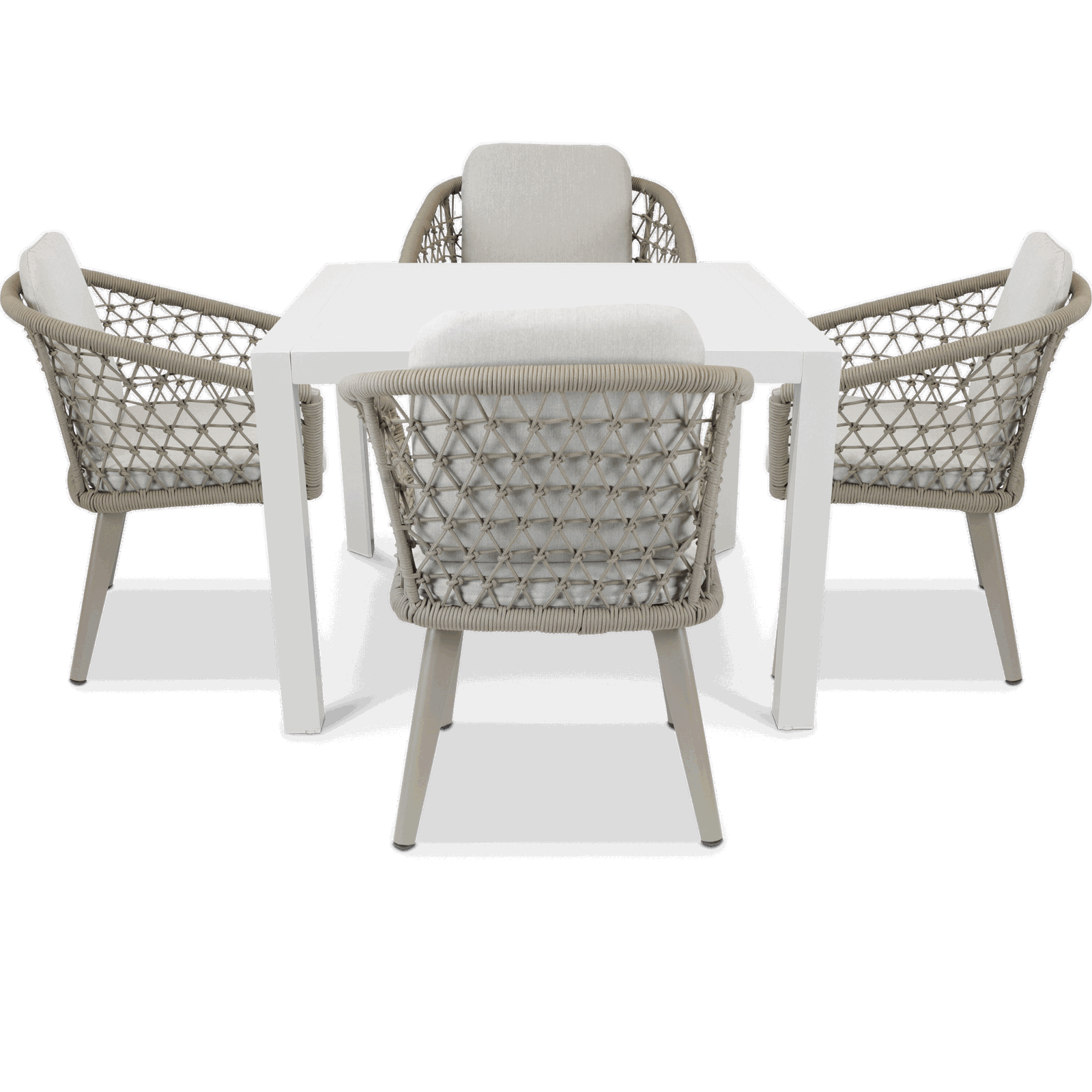 Bahamas Square Cafe 5 Piece Outdoor Setting in Arctic White with Rope Chairs - The Furniture Shack