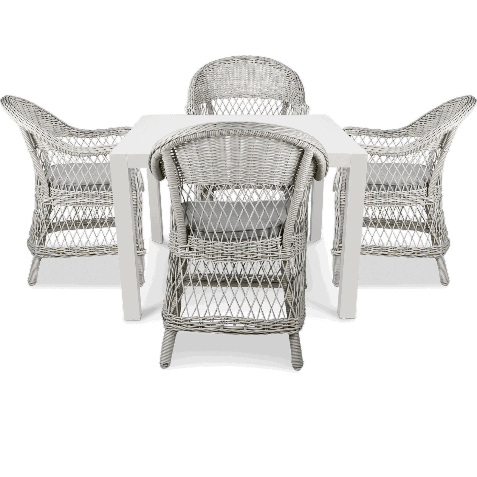 Bahamas Square Cafe 5 Piece Outdoor Setting in Arctic White with Wicker Chairs - The Furniture Shack