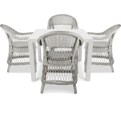 Bahamas Square Cafe 5 Piece Outdoor Setting in Arctic White with Wicker Chairs - The Furniture Shack